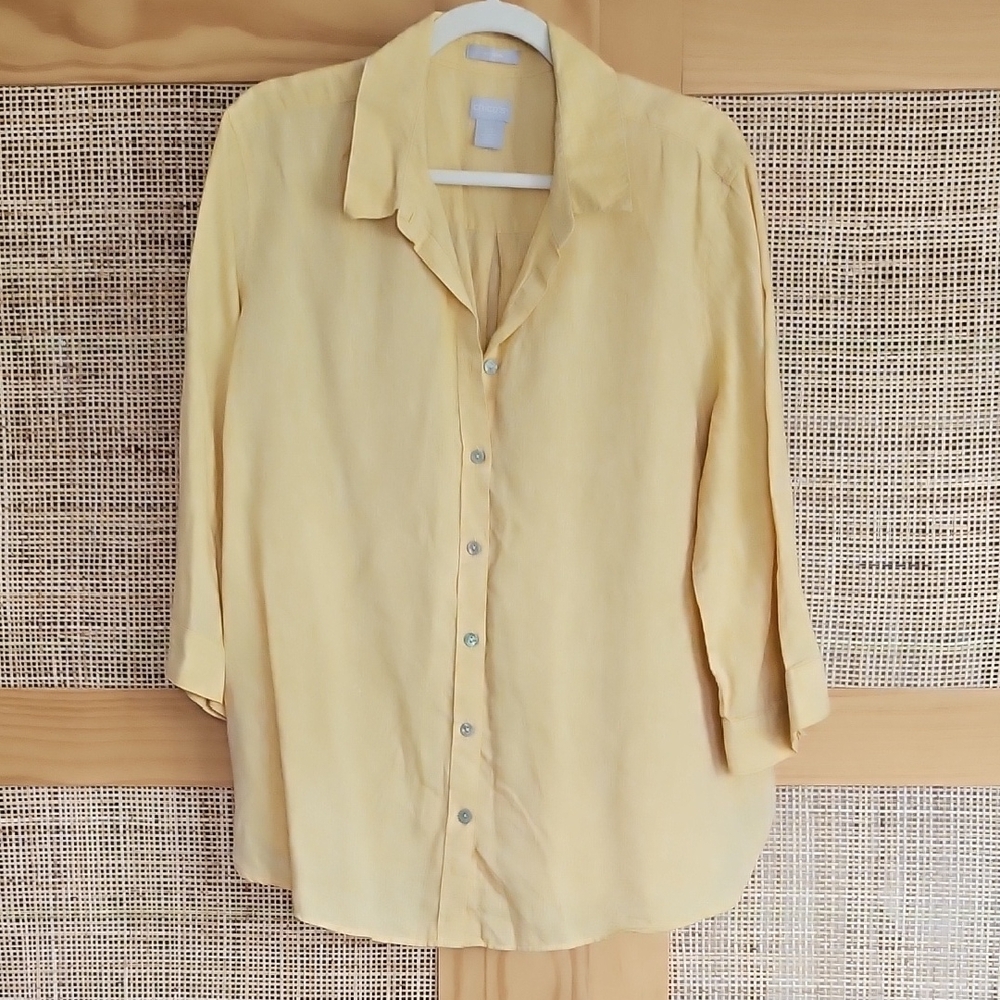 Chico's No Iron Light Yellow Button-Down Shirt 3.5 (US Sz 18)
